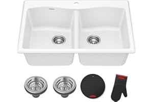 KRAUS Forteza 33-inch Granite Drop In/Undermount 50/50 Double Bowl White Kitchen Sink, KGD-52WHITE