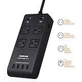 International Travel Surge Protector, Poweradd 2500W Universal 100-240V Input Power Strip (4-Outlets & 4-Ports Smart USB) with Worldwide US/UK/AU/EU Plugs for Laptop, Hair Dryer, Cellphone and More
