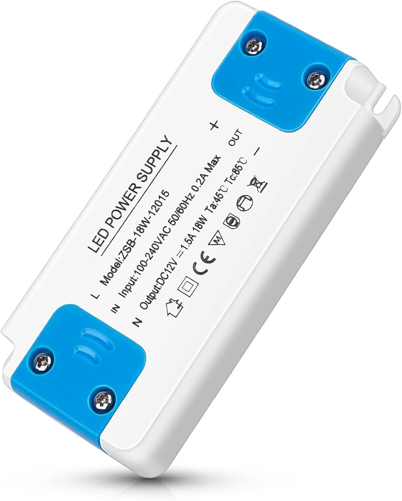 Caldarax LED Transformer 18W 12V DC Power Supply Driver 100-240V AC