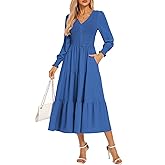Kate Kasin Womens Long Sleeve Mixi Dress, Smocked Work Dress with Pockets, Elegant Fall Dresses 2025