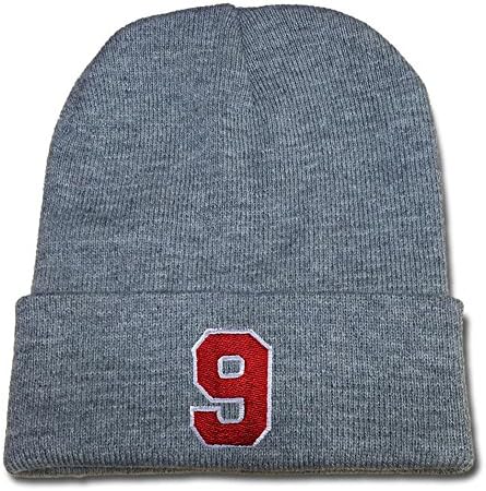 YUGY Arabic Numerals NO.9 Logo Beanie Fashion Unisex Embroidery Beanies Skullies Knitted Hats Skull Caps Grey