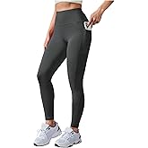 OYOANGLE Women's High Waisted Yoga Leggings with Pockets Tummy Control Workout Athletic Running Compression Yoga Pants