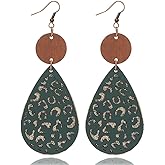 Boho Vintage Wooden Leather Round Geometric Earrings Retro Hollow Out Circle Waterdrop Earrings Lightweight Statement Jewelry Suitable for Women