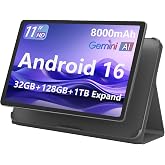 11-inch Android 16 Tablet, 32GB RAM + 128GB ROM (1TB Expand), T7280 | Octa-Core 2.2GHz Processor, 90Hz FHD+ IPS Display, 8000mAh Battery, Gemini AI, Face ID, Dual Speakers, Fast Charging (Black)