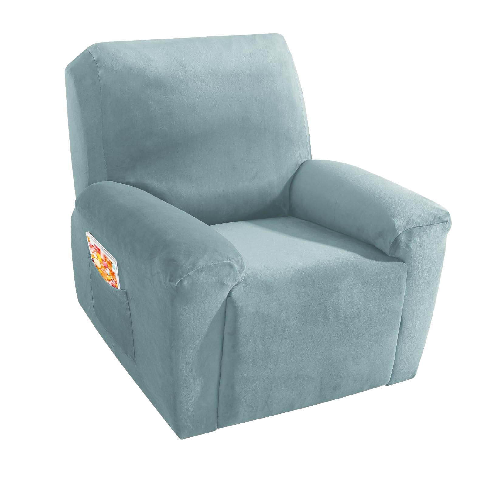 Photo 1 of MAXIJIN Oversized Recliner Chair Covers Velvet Plush 4 Piece Stretch Recliners Covers for Large Recliner Slipcovers Soft Washable Reclining Protector with Side Pocket (XL Recliner, Dusty Blue)