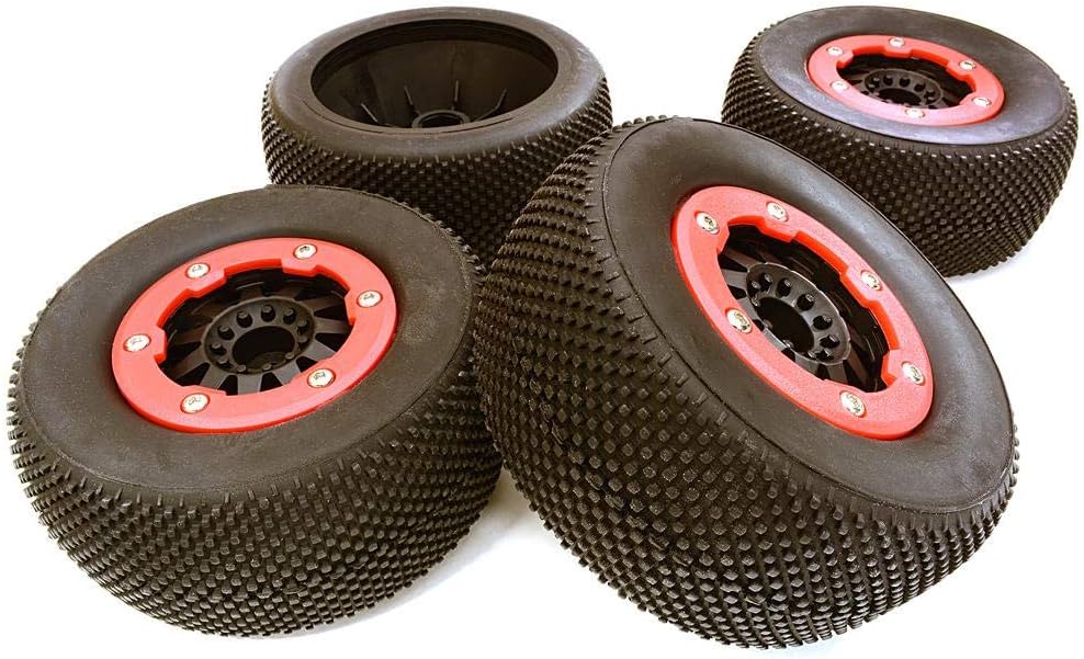 Integy RC Model Hop-ups OBM-1445BLACKRED Composite Short Course 2.2/3.0 Size Beadlock Wheel & Tire (4) (O.D.=107mm)
