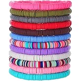 HYHONEY 12pcs Friendship Bracelets Beaded Bracelets Heishi Bracelet Cute Bracelets Stack Vinyl Clay Disc Bead Surfer Stretch Summer Beach Bracelets For Women Preppy Bracelets