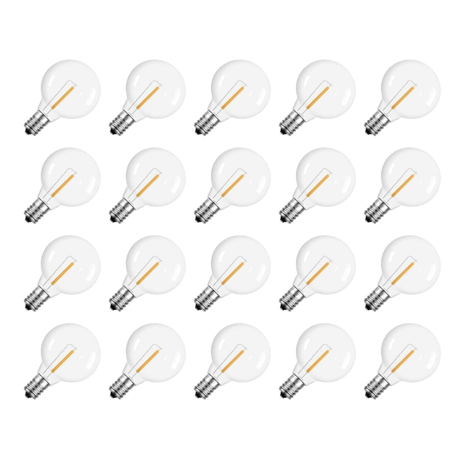 Kopinma 20 Pcs LED G40 Screw Bulb, E12 LED Replacement Light Bulbs Clear Glass Globe Bulbs, Decoration Waterproof Bulb for Outdoor Indoor Garden Solar String Lights, Warm White