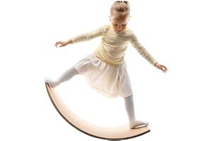 Giggle & Play 36" Wooden Balance Board – Natural Curvy Wobble Board for Kids, Toddlers & Adults, Montessori Rocker Toy, Yoga Trainer for Office, Home, Classroom Use