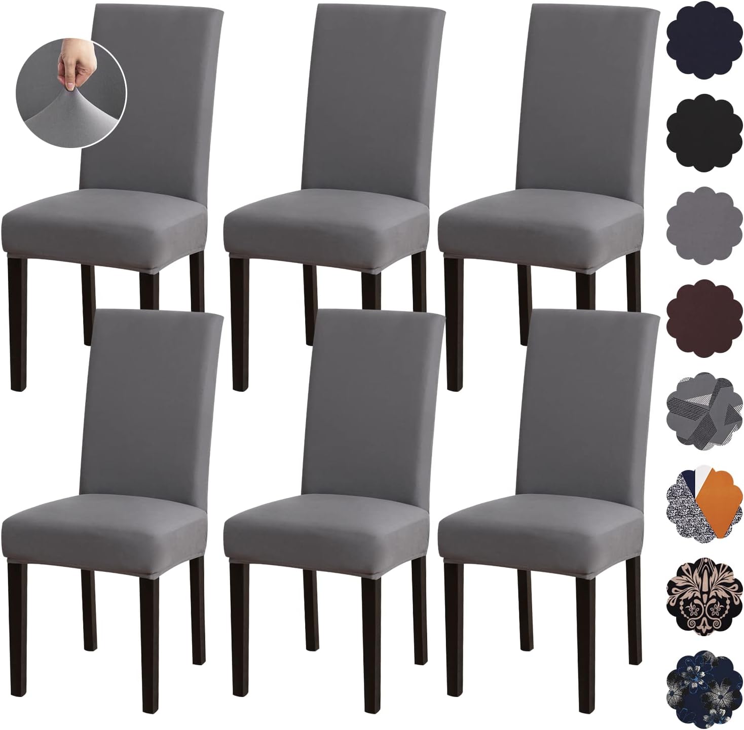 Slipcovers - mafudoxi Chair Covers, Stretch Dining Room Chair Covers Set of 6, Removable Washable Dining Chair Covers for Dining Room 6 Pack, Dining Chair Slipcovers for Hotel, Kitchen, Party (Grey 6)
