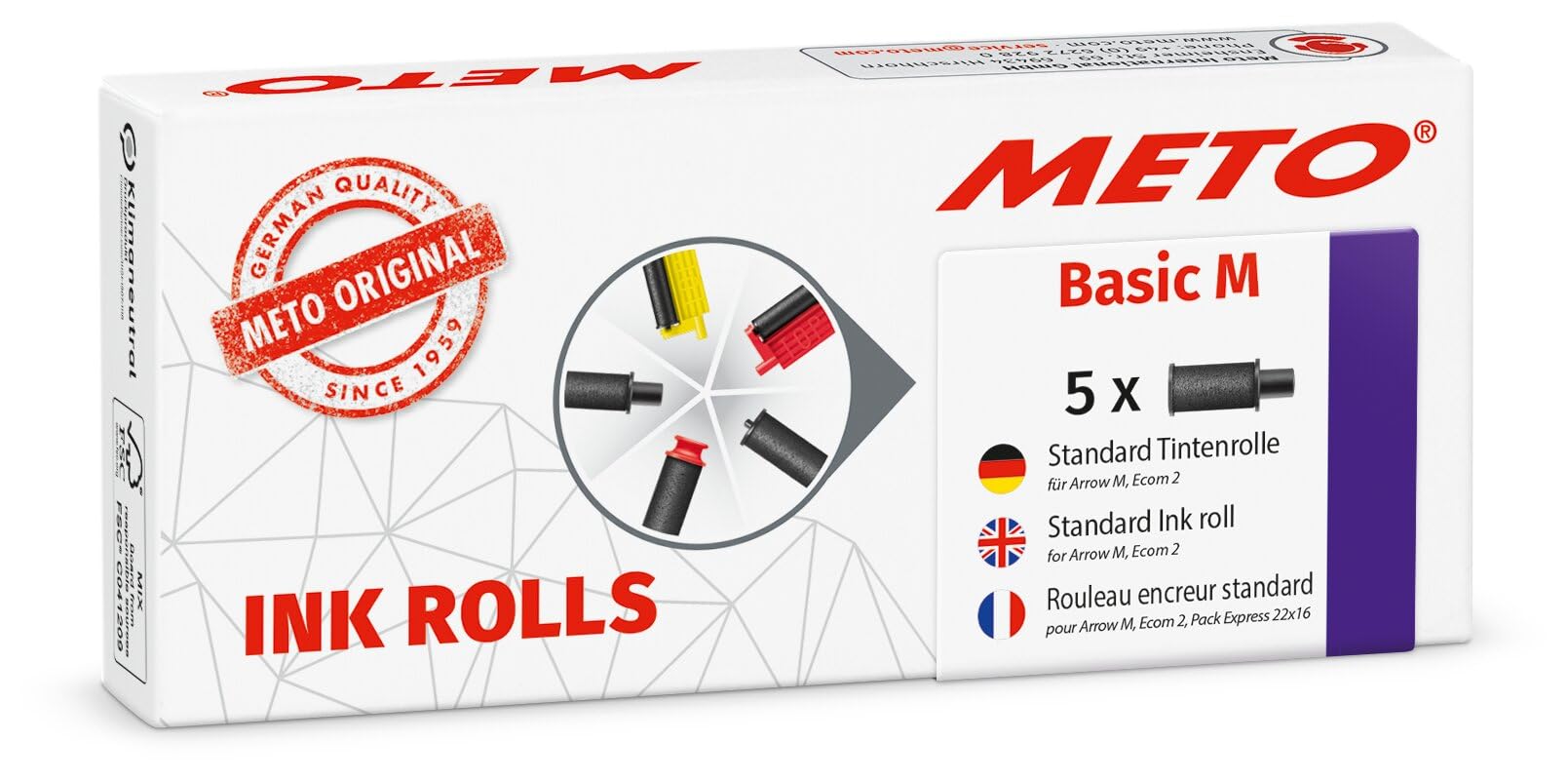 Meto 9505908 22 x 16 mm Ink Rolls for Arrow Hand Labeler - Black (Pack of 5)