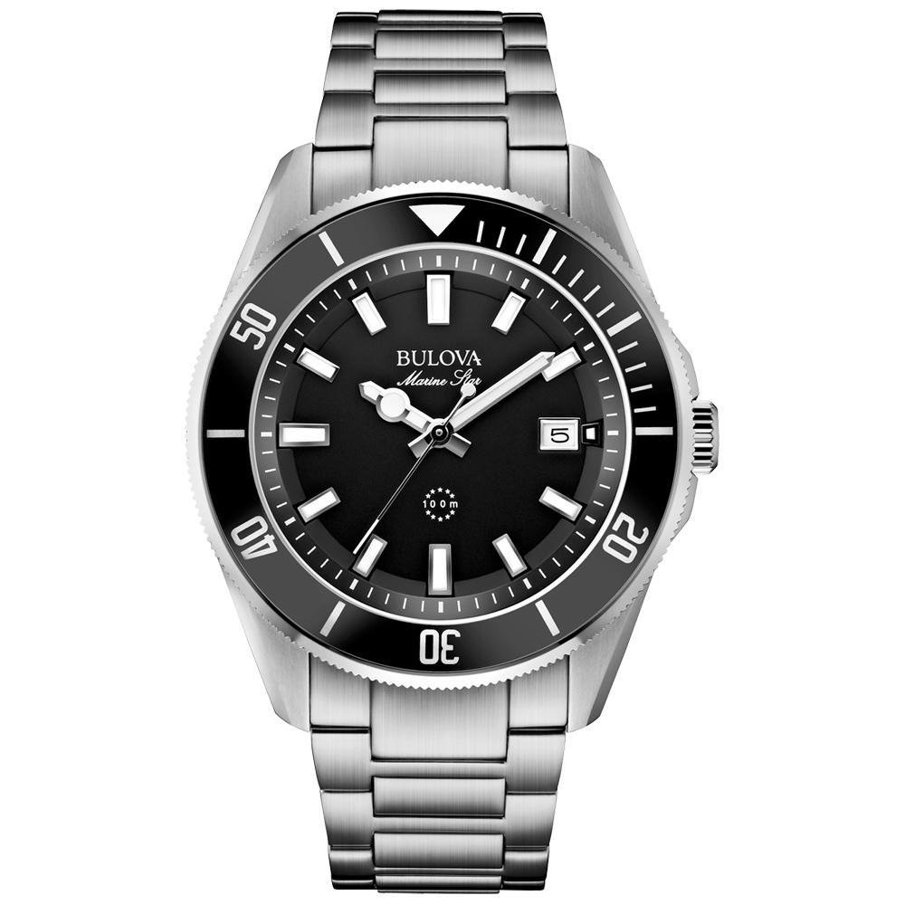 Bulova Marine Star 'Series B' Reloj de cuarzo con calendario de 3 manecillas de acero inoxidable, esfera negra Estilo: 98B203