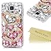 Mavis's Diary Galaxy S5 Case 3D Handmade Lovely Double Golden Love Heart Luxury Bling Crystal Glitter Pink Rhinestone Shiny Diamonds Clear Cover Girly Design Hard PC Case for Samsung Galaxy S5 SM-G900
