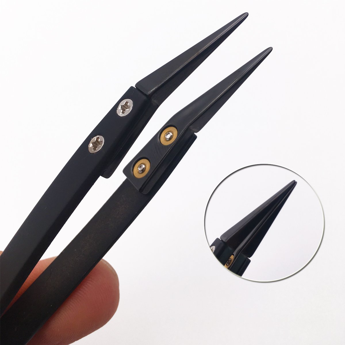Black Ceramic Tweezers Set, Non-Conductive, Anti-Magnetic, Anti-Acid, Suitable for Acid Occasions, SMD & Solder & Precision Machinery & High-Temp Operations (2 in 1)
