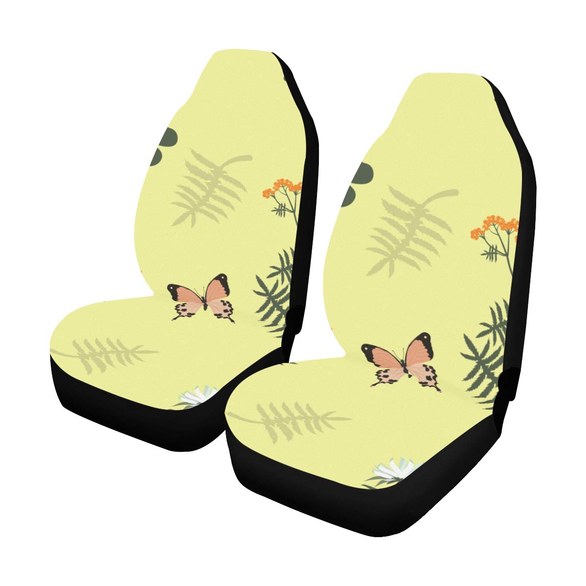 Universal Car Seat Covers Front Seats 2pc Tansy Flowersclovers Butterflies Vehicle