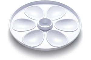 Outset Oyster Serving Tray, 6 Slots and Condiment Cup, Melamine