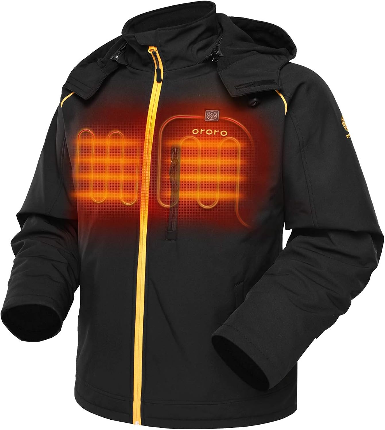 ORORO Men's Soft Shell Heated Jacket with Detachable Hood and Battery Pack: Clothing