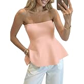 Saodimallsu Womens Peplum Tube Tops Strapless Summer Ruffle Knit Tube Vest