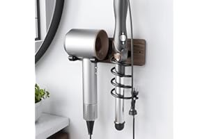 Tindbea Hair Dryer Holder Curling Iron Holder, Blow Dryer Holder Wall Mount, Bathroom Hair Tool Organizer Rack for Universal Dryer, Walnut Matte Black
