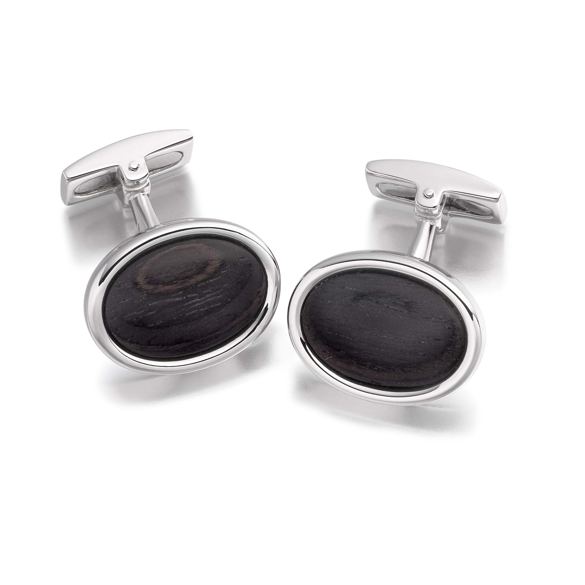Hoxton London Men's Sterling Silver Ebony Wood Oval Cufflinks