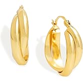 Frigotine Chunky Large Gold Puffy Open Hoop Earrings for Women,Trendy Statement Big Minimalist Wavy Huggie Earing Prom Jewelry Gift