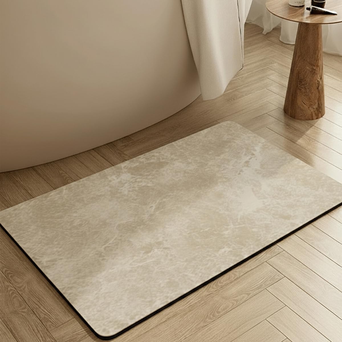 Stone Texture Bath Mat 43x80cm Marble Pattern Bathroom Mats with Quick Water Thin Absorbent Non-slip Absorption And Rubber Backing, For Bathroom Living Room Doormat Floor Mat (Khaki 16.9x31.5inch)