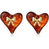 FILMOON Amber Resin Heart Stud Earrings for Women Gold-Plated Statement Studs Lightweight Acrylic Trendy Jewelry