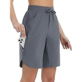baleaf Women's Bermuda Long Shorts 9" Above Knee Length Quick Dry Lightweight Zipper Pockets Casual Summer Athletic UPF 50+