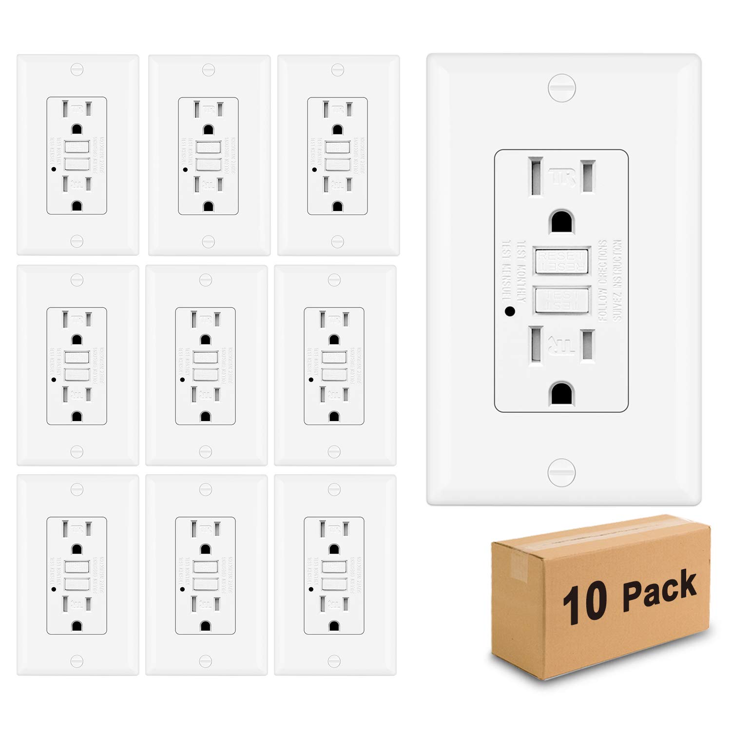 [10 Pack] BESTTEN 15 Amp GFCI Outlet, Tamper-Resistant(TR) GFI Receptacle with LED Indicator, Decorative Wallplate Included, ETL Certified, White: Industrial & Scientific