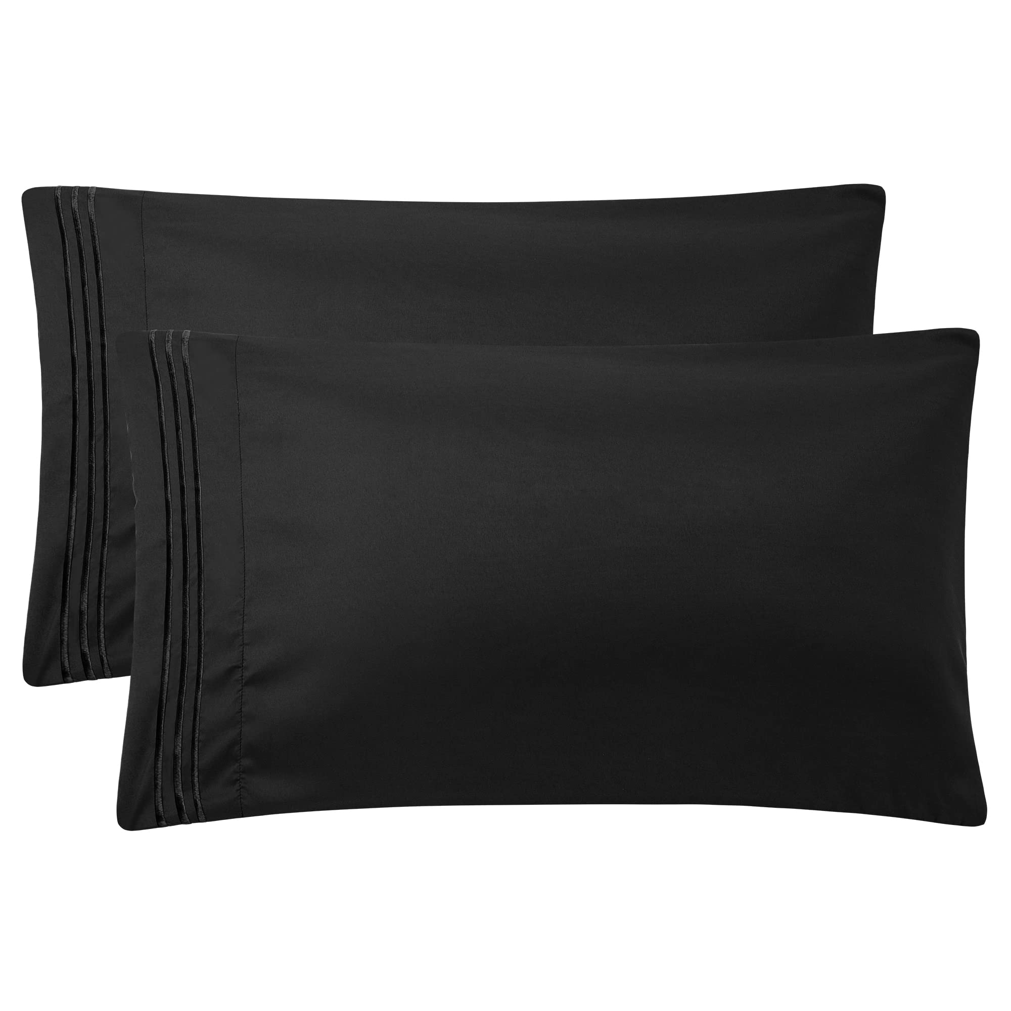 PiccoCasa Embroidered Small Size Soft Brushed Microfiber Pillowcases 2 Pack, Kids Pillow Cases for Sleeping Travel Pillow Covers Black 35 x 50cm