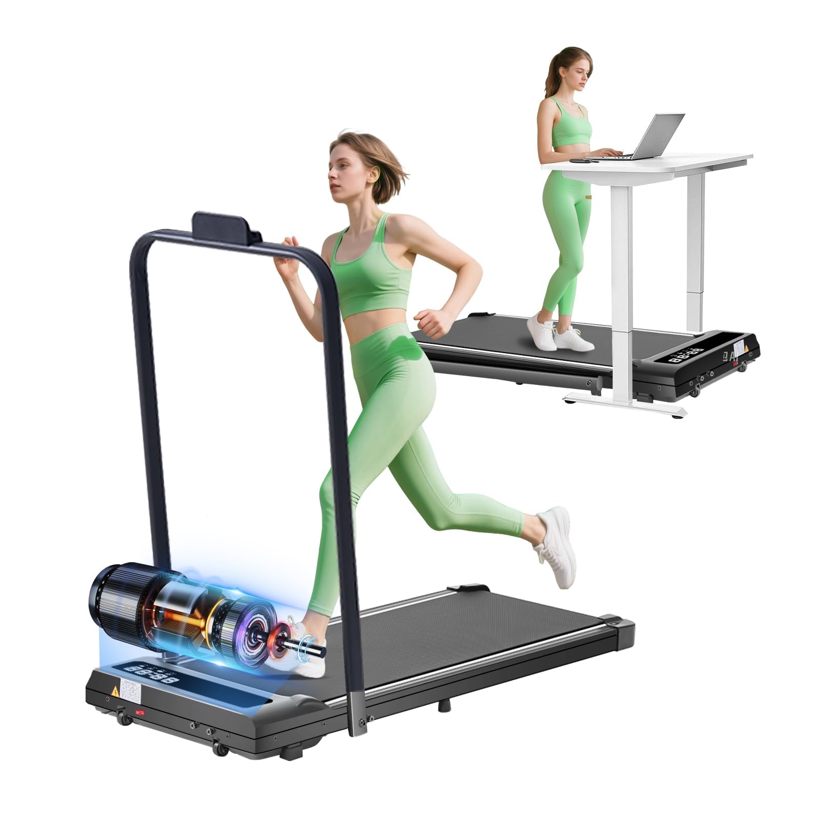 Photo 1 of Walking Pad with Handle Bar, 3.0HP Foldable Folding Treadmills for Home Small, 3 in 1 Portable Treadmill with Handles, Small Walking Pad Treadmill Home with Remote Control, 320LB Capacity