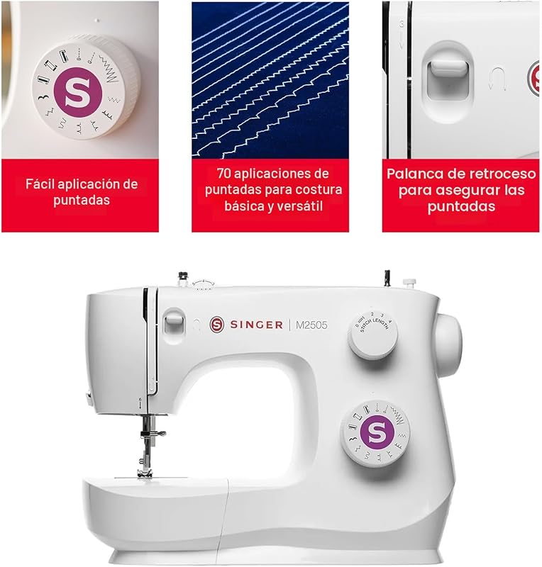 M2505 Máquina de Coser Portátil, 11 Puntadas Integradas, Ojal Automático en 4 Pasos, Brazo Libre, Doble Elevación del Prensatelas, Ideal para Principiantes y Manualidades