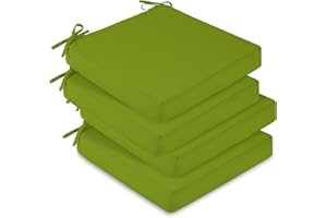 downluxe Outdoor Chair Cushions for Patio Furniture, Waterproof Square Corner Memory Foam Patio Chair Cushion with Adjustable Ties and Portable Handle, 19" x 19" x 3", Grass Green, 4 Pack