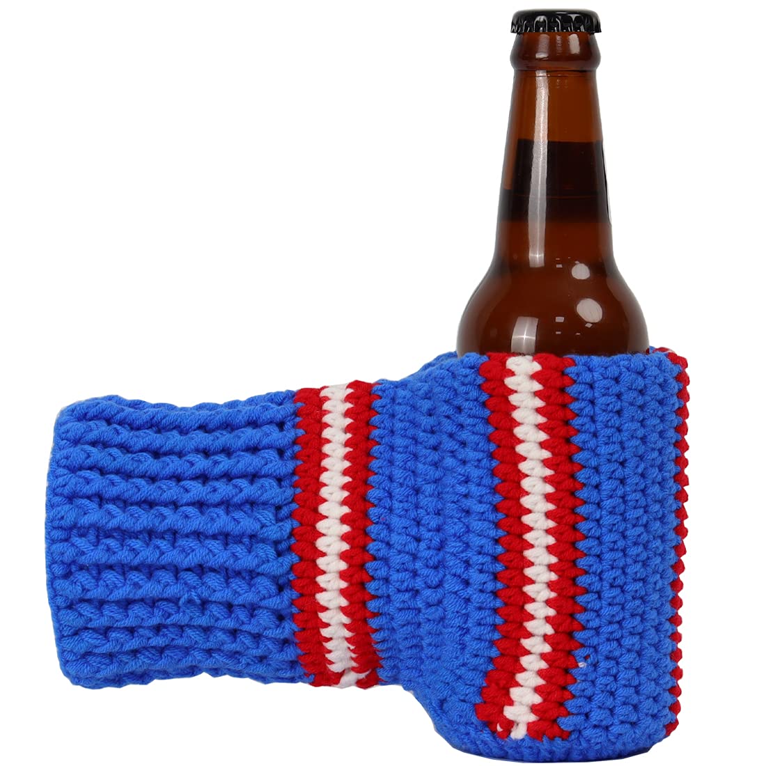 FunisFun Beer Mitten Gloves, Knit Stitched Drink Mitt Holder for White Elephant Gag Gift Tailgating Idea, Rangers-blue, Large