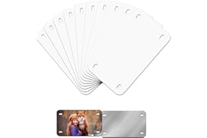 HYHOSHI 7"x4"10 Pcs Sublimation License Plate Blanks, Metal Aluminum Mini Heat Thermal Transfer Sheet DIY Picture, Custom License Plate Tag for Kids Toy Car, Bike and Mopeds, Golf Cart Accessories (White)
