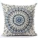 Andreannie European Colorful Retro Floral Compass Medallion Home Cotton Linen Throw Pillow Case Personalized Cushion Cover New Home Office Decorative Square 18 X 18 Inches (Navy Blue Color)