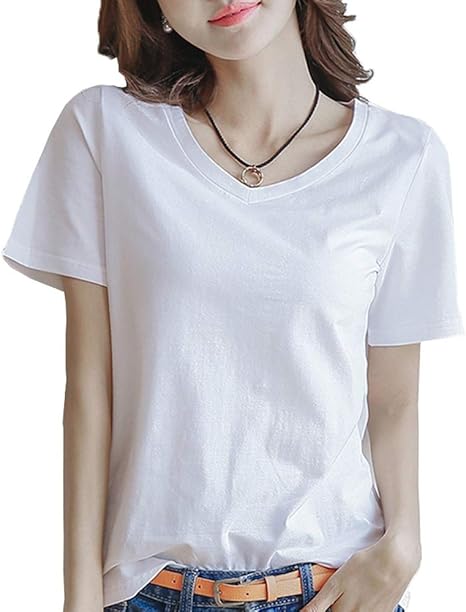 Amazon Co Jp Jjll 半袖 Tシャツ レディース トップス 無地 カットソー Vネック きれいめ シンプル 薄手 おしゃれ S Xxxl 黒 白 グレー Color White Size M ホーム キッチン