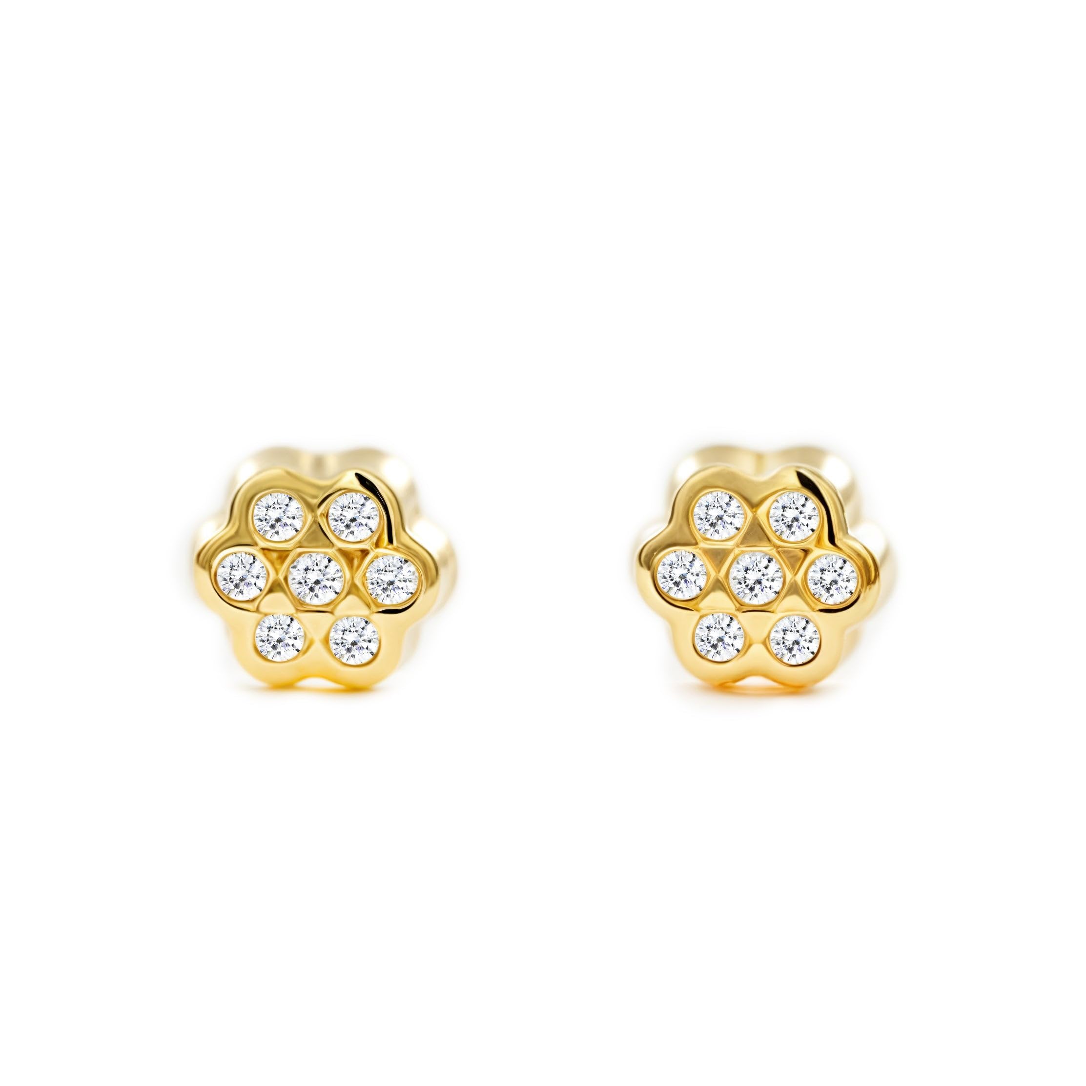 Women's and children's Flower Stud Earring - Yellow Gold
