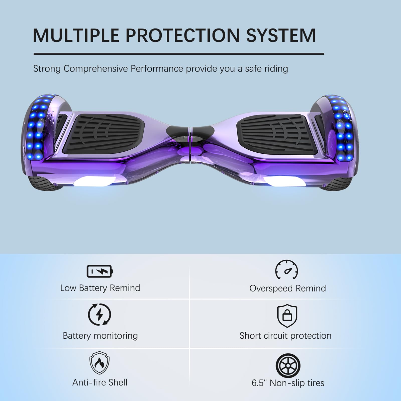 RCB Hoverboard 6,5 Zoll Skateboard für Kinder und Jugendliche mit Bluetooth und LED-Licht, leistungsstarker Motor, Geschenk für Kinder 6