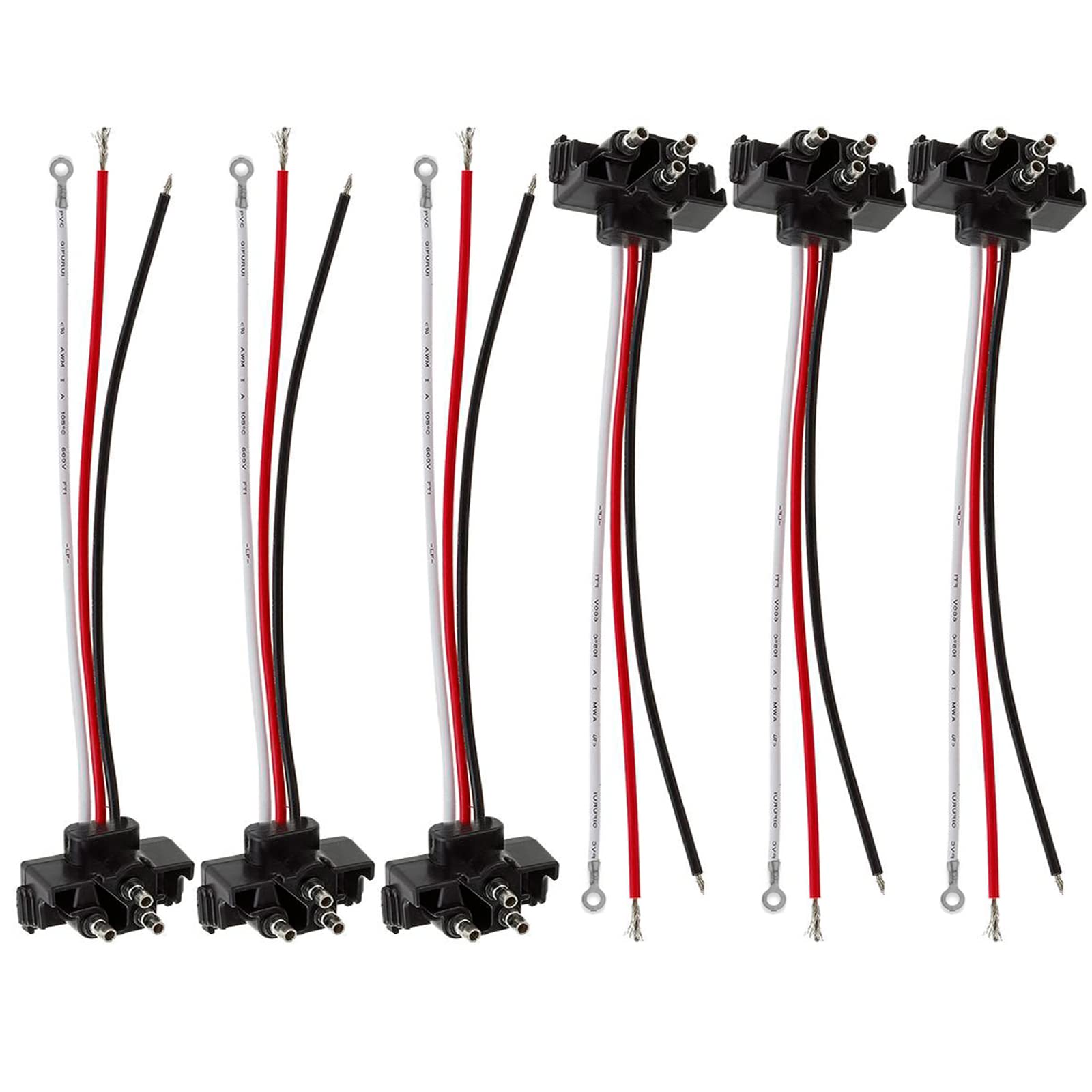 8-Pack 3-Prong Trailer Light Pigtail Harnesses - Waterproof For Stop/Turn/Tail Lights (12V)
