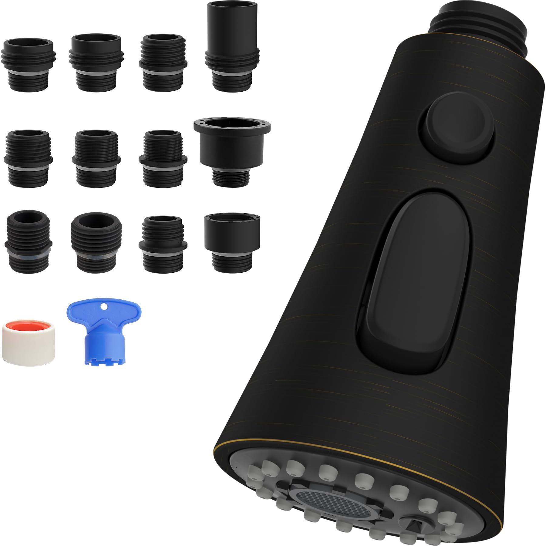 Photo 1 of Hibbent Pull Down Kitchen Faucet Spray Head Replacement, 3-Function Kitchen Sink Spray Nozzle with 12 Adapters Compatible with Moen, American Standard, Delta, Kohler Faucets, Oil-Rubbed Bronzed