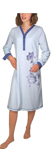 Consult-Tex Damen Langarm Nachthemd 100% Baumwolle DW539