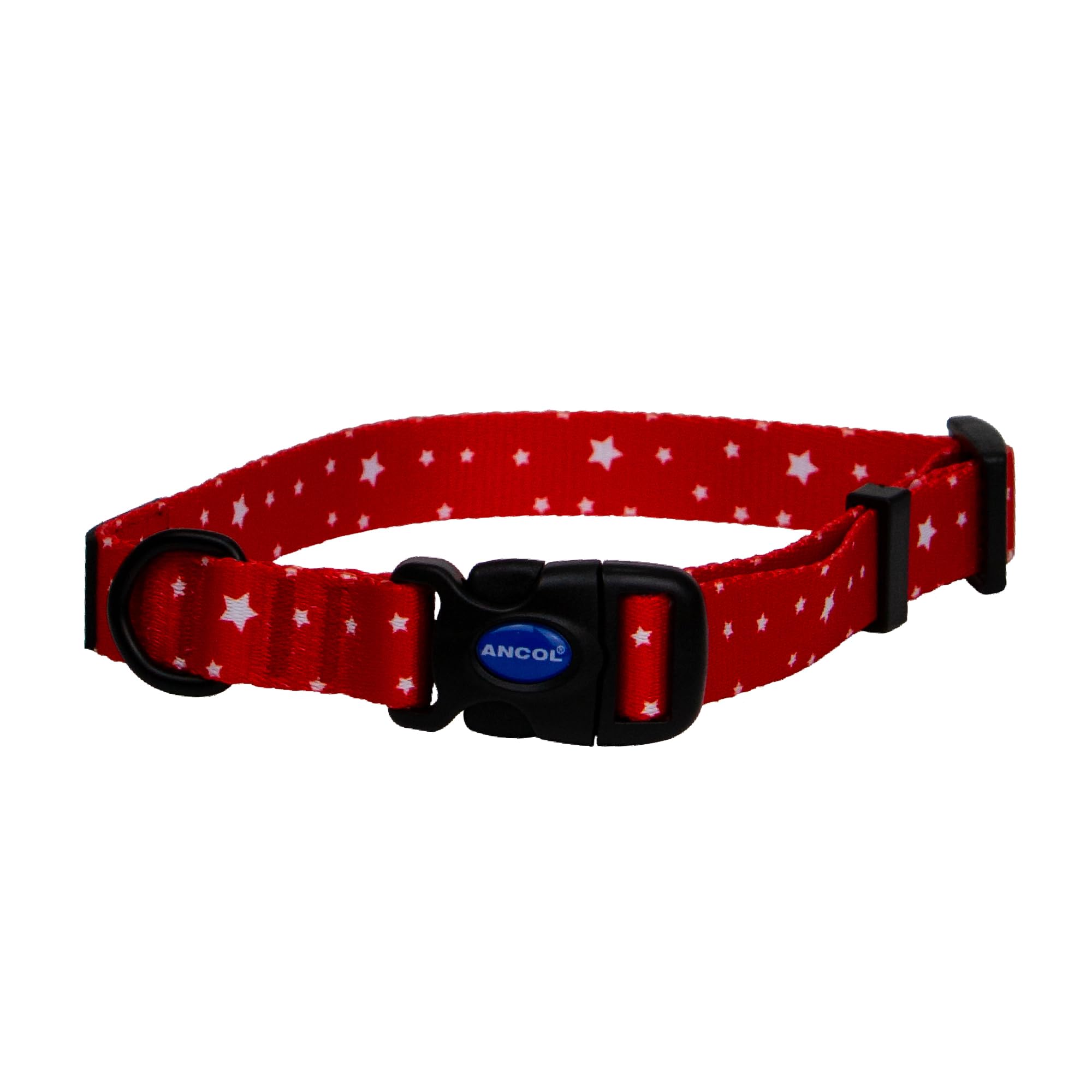 Ancol Round Dog Tartan Collar Star Patterned - 100% Recycled Fabric Comfortable Pet Accessory - Sturdy Grip Adjustable Buckle Puppy Neckband - Medium
