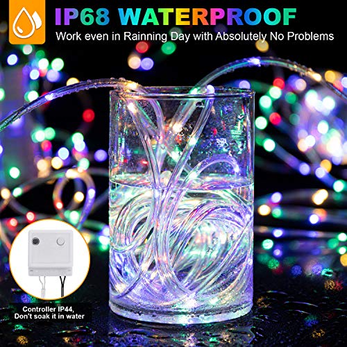 99Ft LED Rope Lights Outdoor, 500 LEDs Fairy String Lights Plug in 8 Modes, Dimmable, Super Durable, Waterproof String Lights Outdoor Indoor for Patio Wedding Christmas, 2 Remote Control (Multicolor)