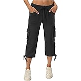 Enaisyl Women's Hiking Capri Pants with Pockets - Quick Dry Athletic Cargo Pants,Loose Fit Comfortable for Travel & Casual
