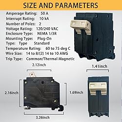 50 Amp 2-Pole Circuit Breaker, 3/4-Inch Plug-in