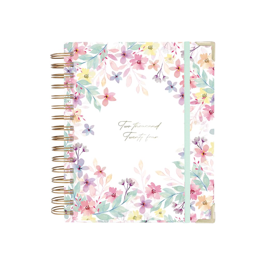 Nukua Notes - Agenda 2024 January to December (12 months) - Week to View - A5 (15.5x20.5cm) - Spanish and English - Golden Rings - Martina