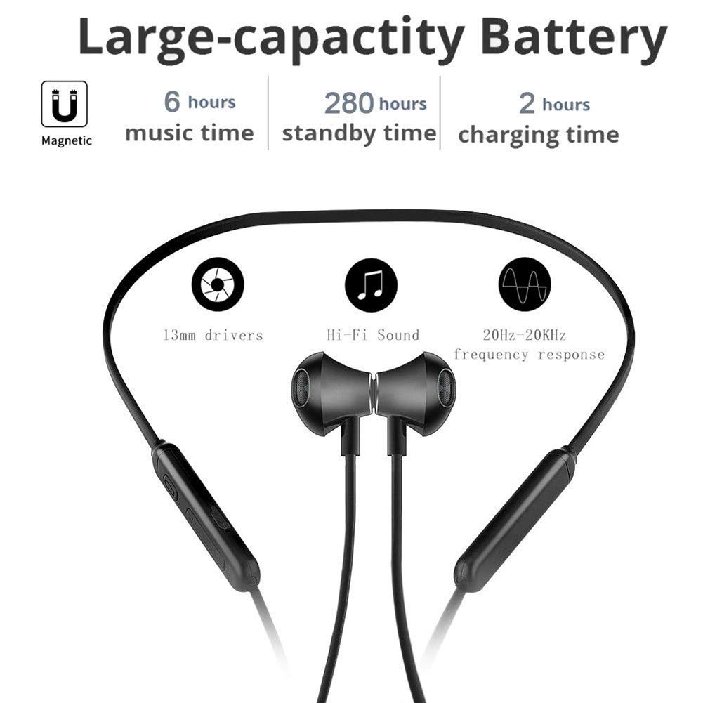 BT3130 Bluetooth 4.1 Auriculares Inalámbricos Auricular Deportivo con Volumen de micrófono Ajustable para iPhone Ruido de Cancelación， Estéreo (Negro)