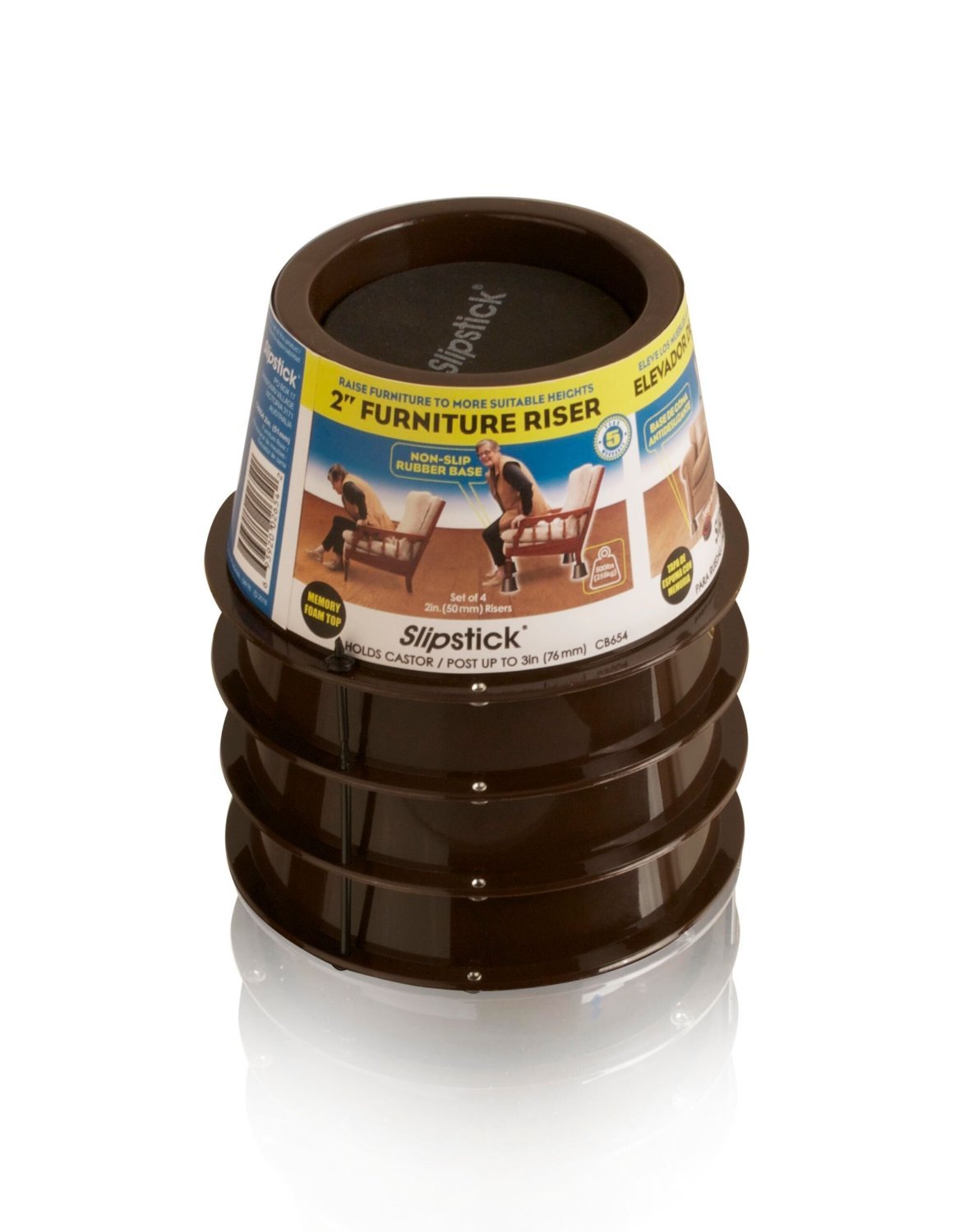 Slipstick CB654 5 cm Lift Furniture Risers / Bed Risers, Adds 50 mm Height to Furniture (Set of 4 Raisers), Supports 1,020 kg, Brown