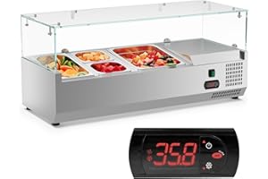 FREEZLABS Sandwich Prep Table Refrigerated Condiment Prep Station 40inch 28 QT Display Commercial Refrigerator with 304 Stainless 2 * 1/6 pans, 1 * 1/3 pan, 1 * 1/2 pan, Auto Defrost, Salad Bar